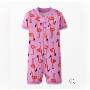 Pink Flamingo Print Kids One Piece two way zip sleeper by Hanna Anderson